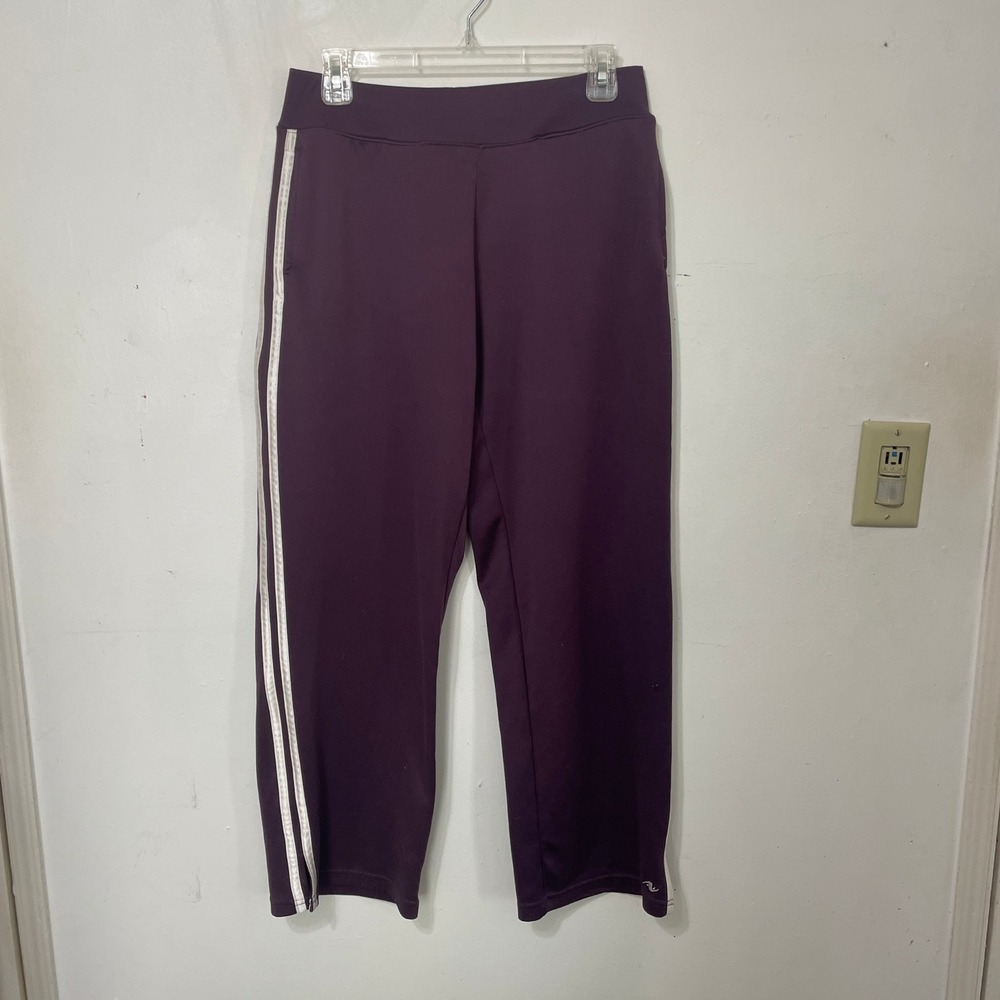 Athletic Works Womens Dark Amethyst Track Pants White Side Stripe Small Gym